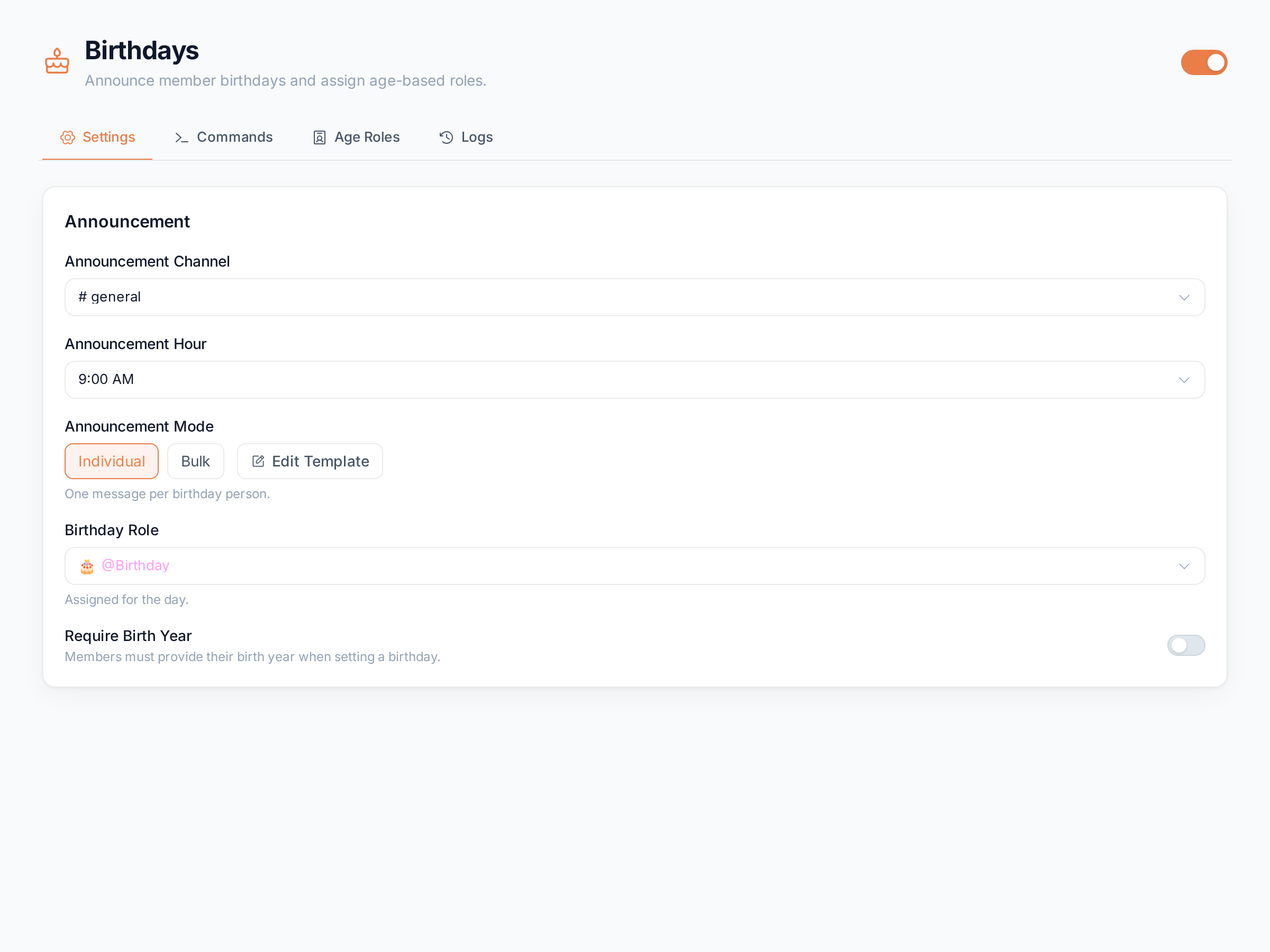 Settings in individual mode