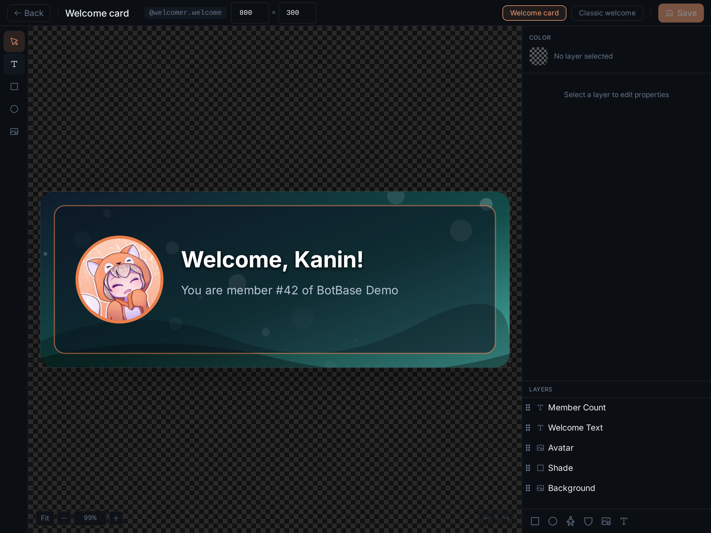 The tool bar with the Text tool hovered