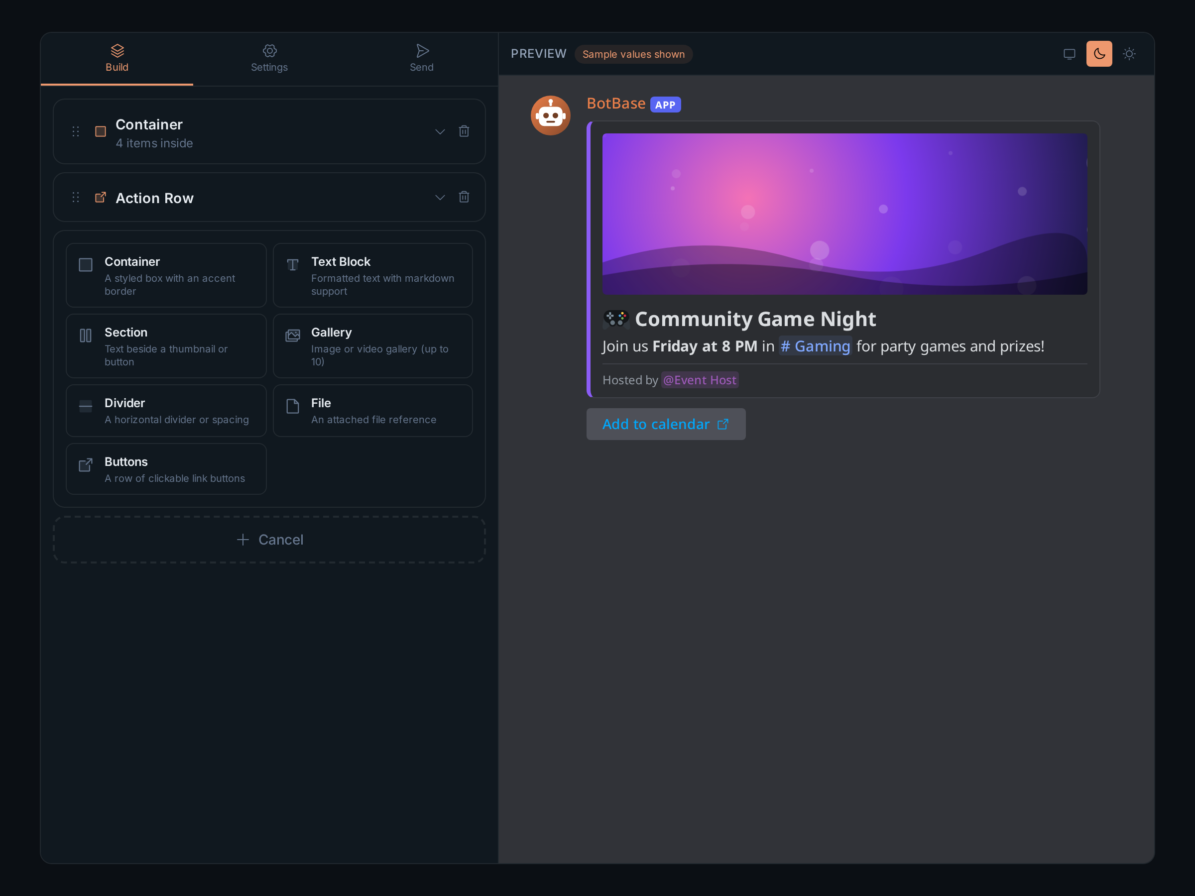 The component list open