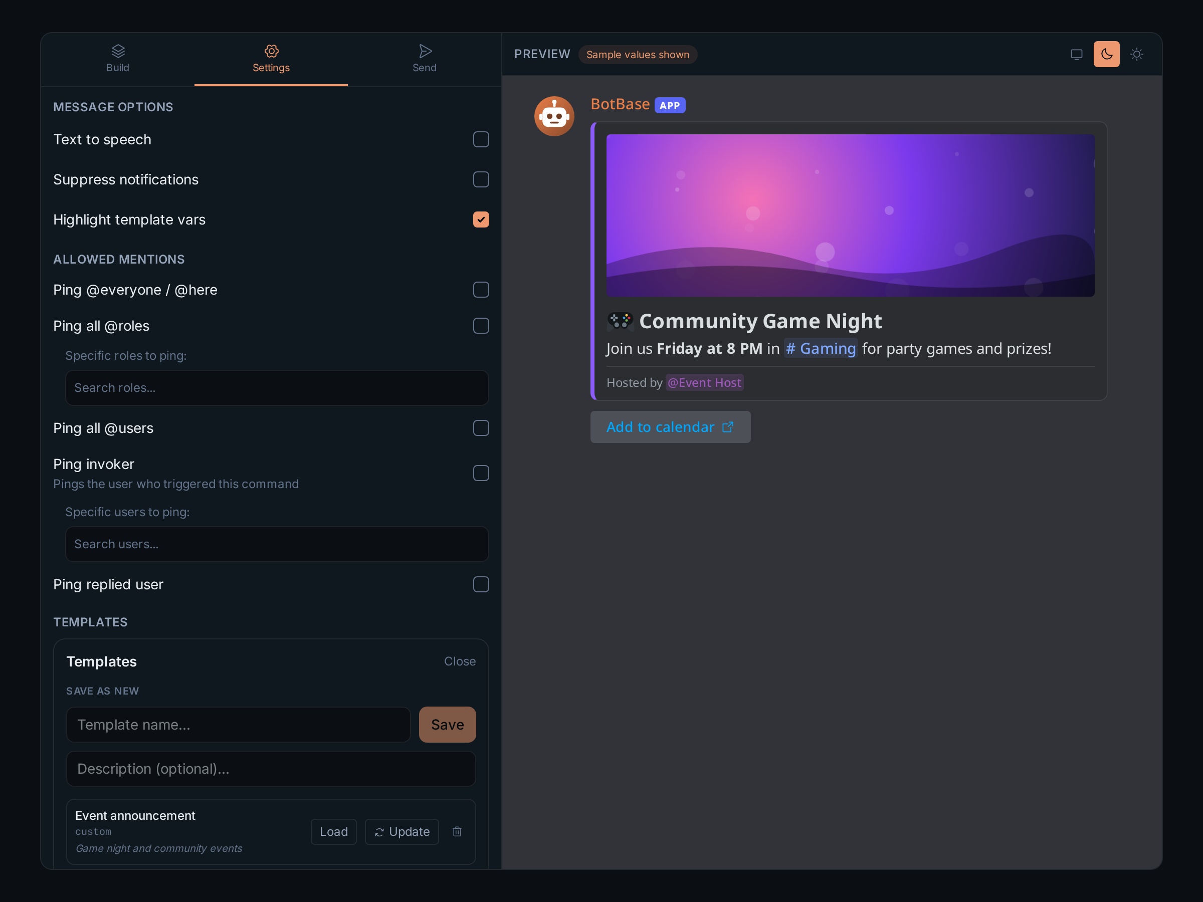 The Templates library with a saved template