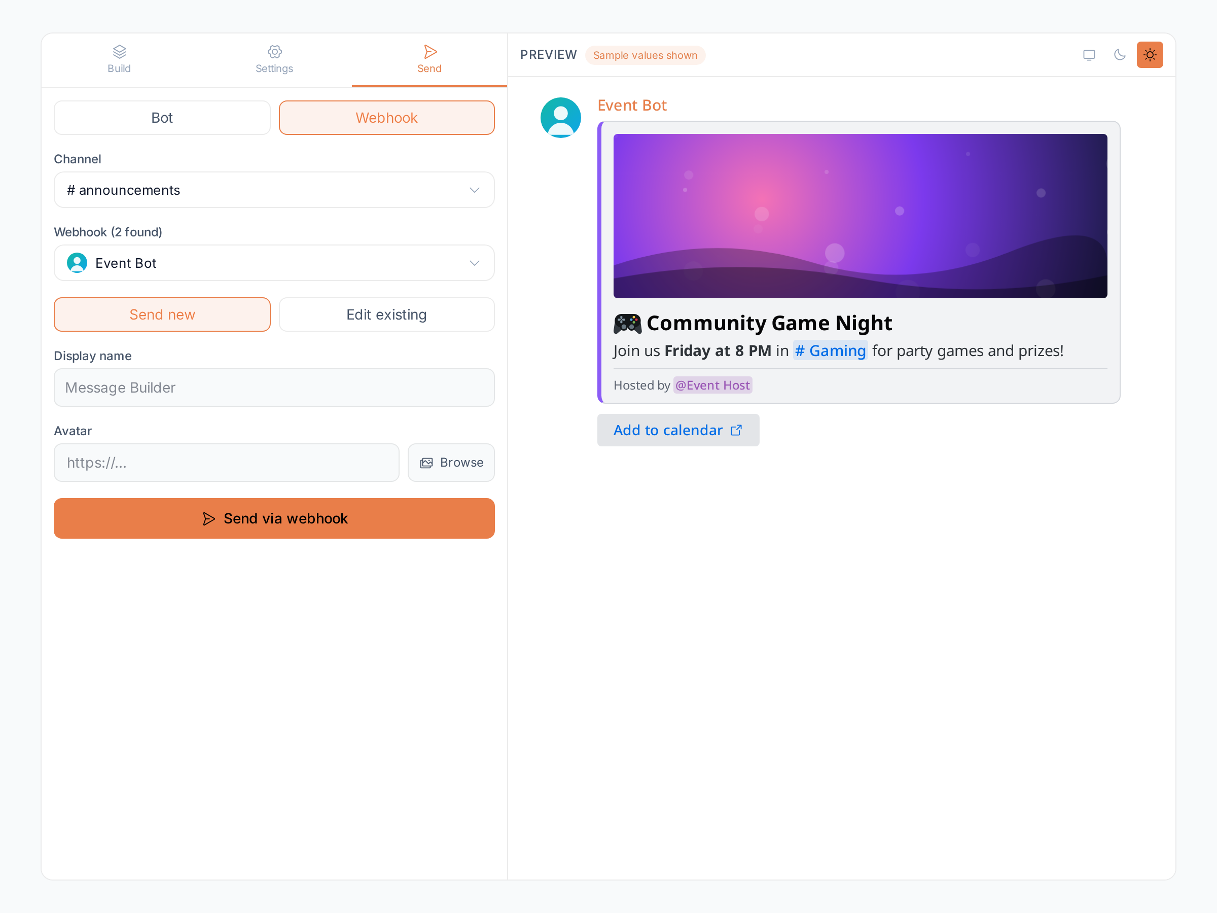 Webhook mode with a webhook chosen