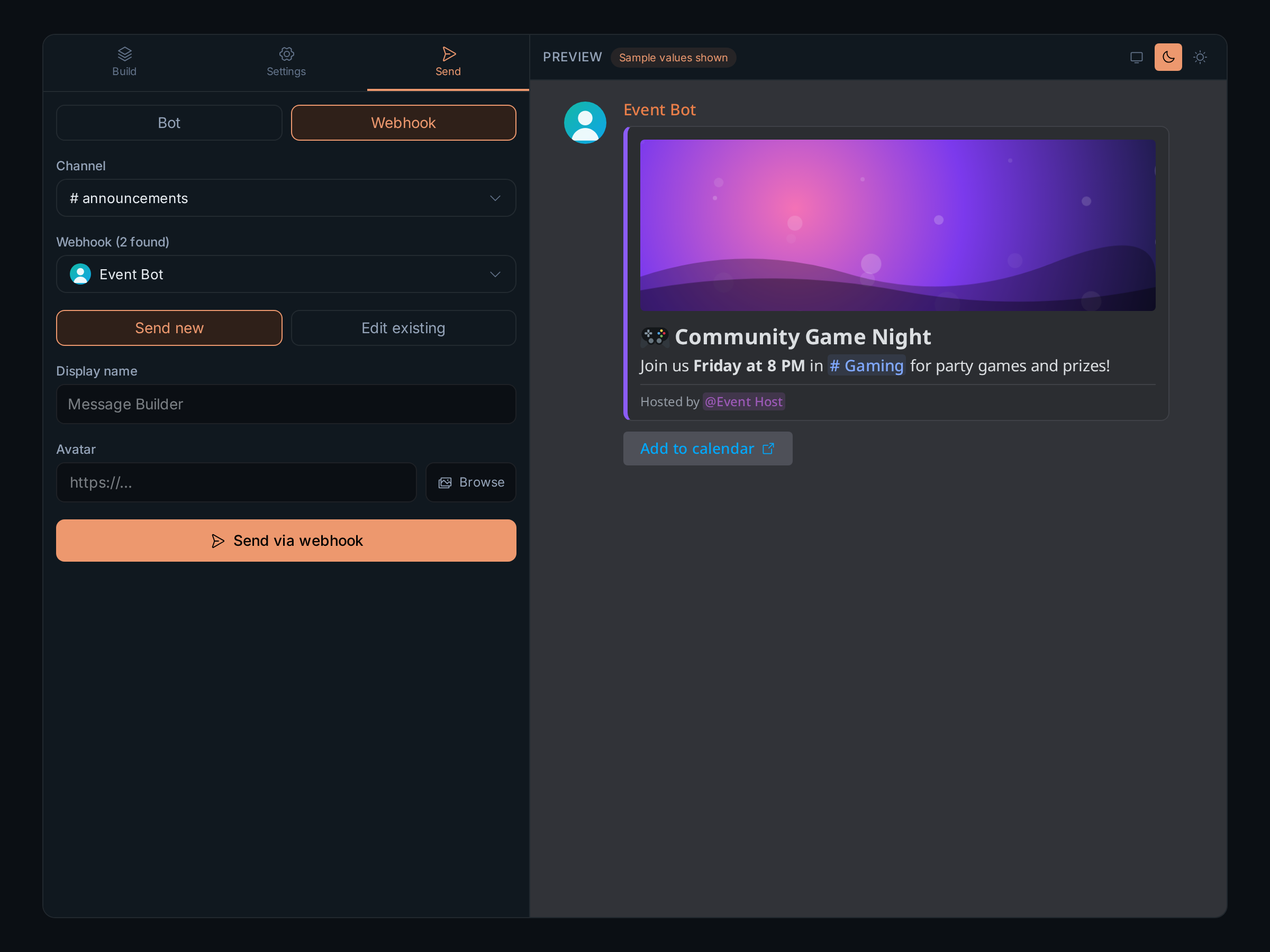 Webhook mode with a webhook chosen