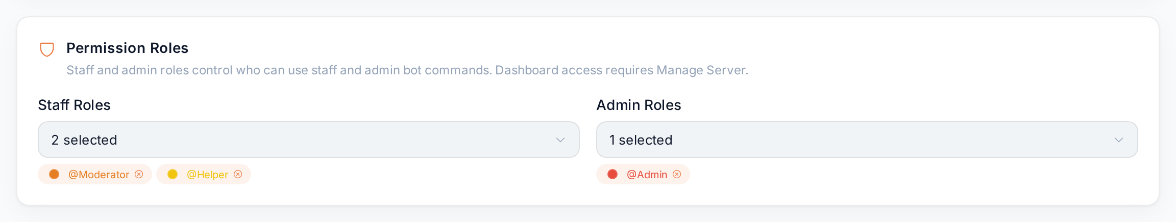 The Permission Roles card with two staff roles and one admin role