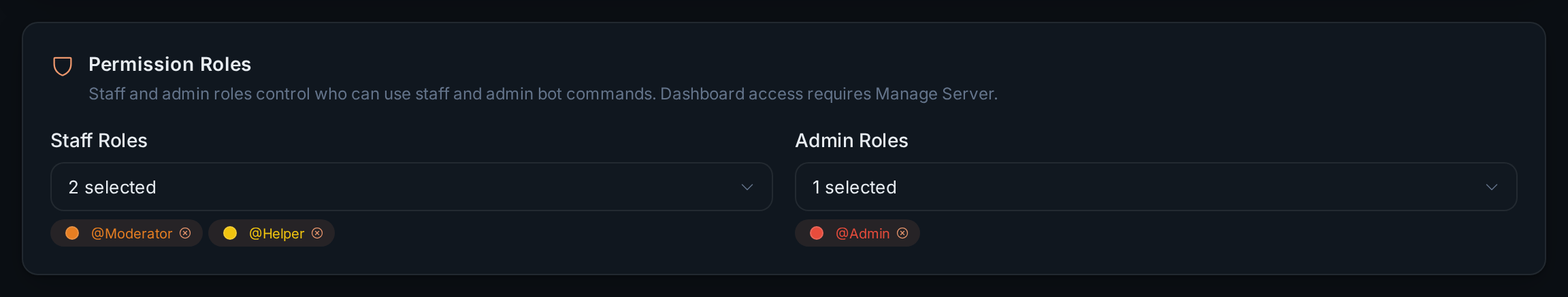 The Permission Roles card with two staff roles and one admin role