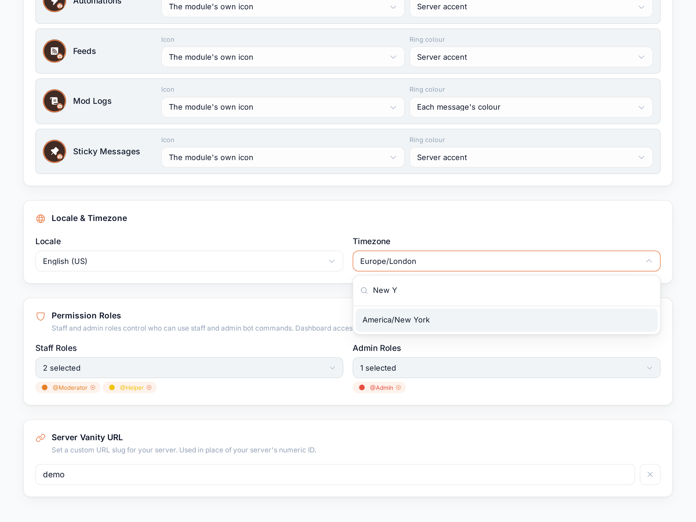 The timezone list filtered by a search