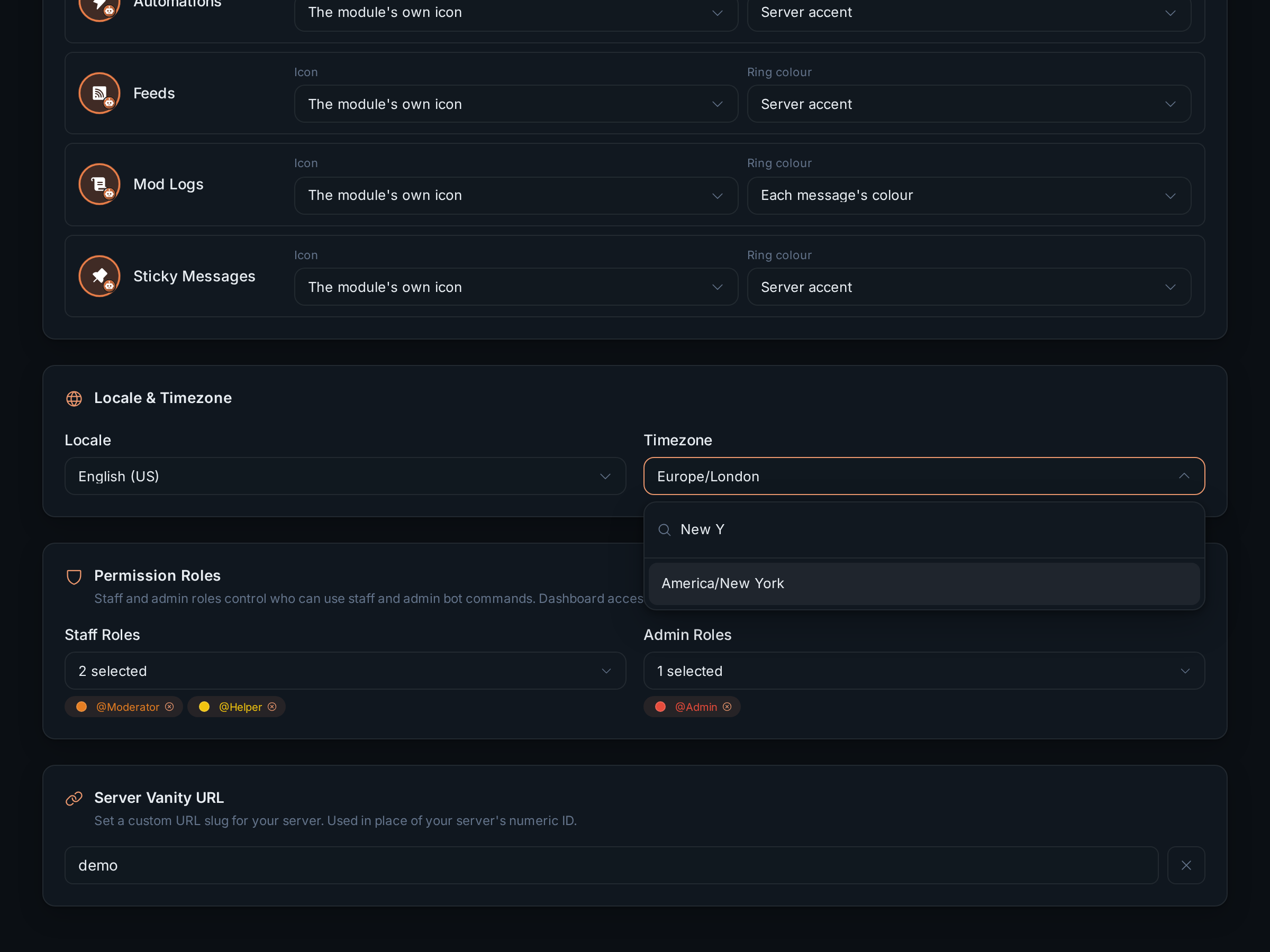 The timezone list filtered by a search