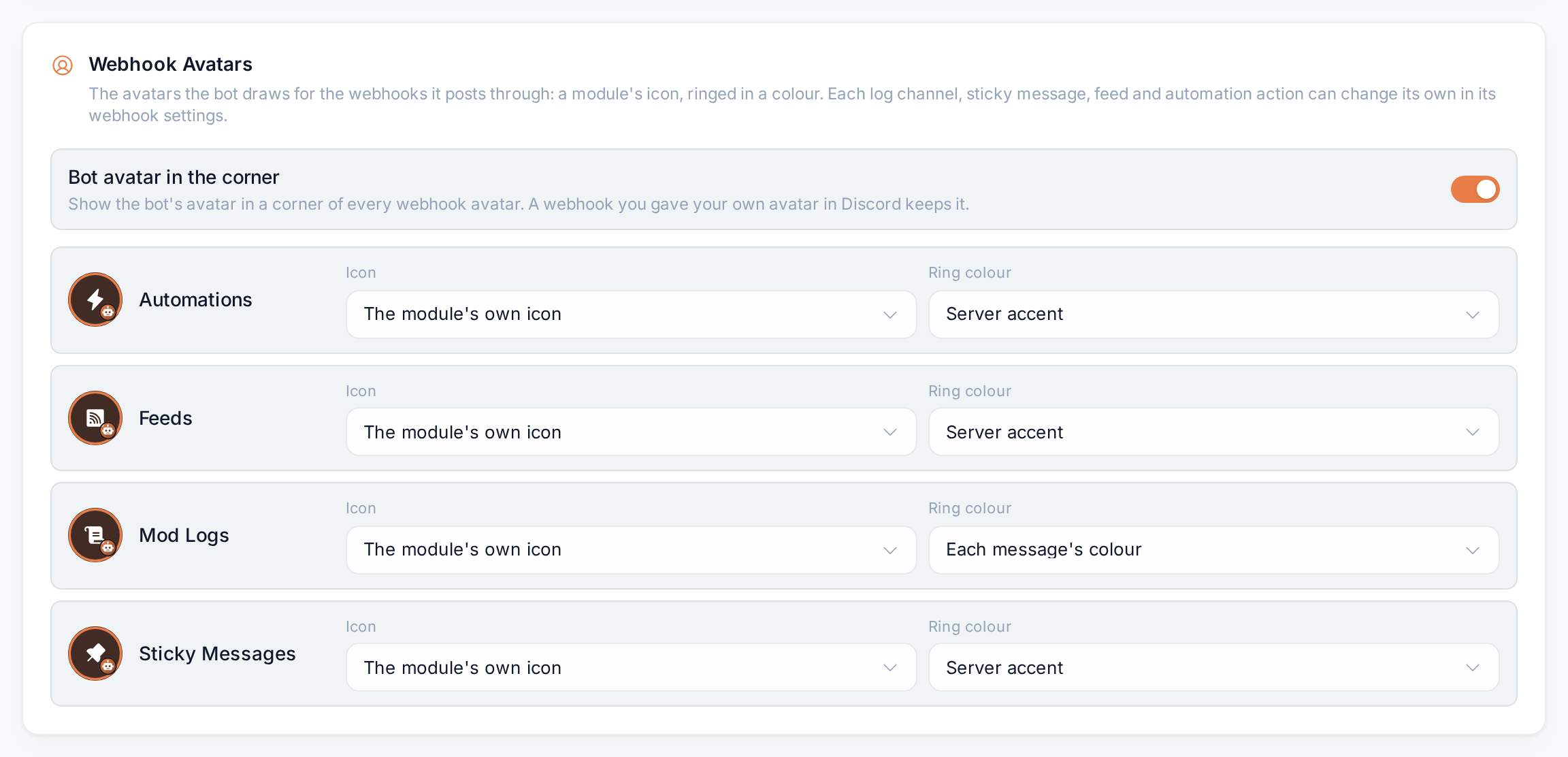 The Webhook Avatars section