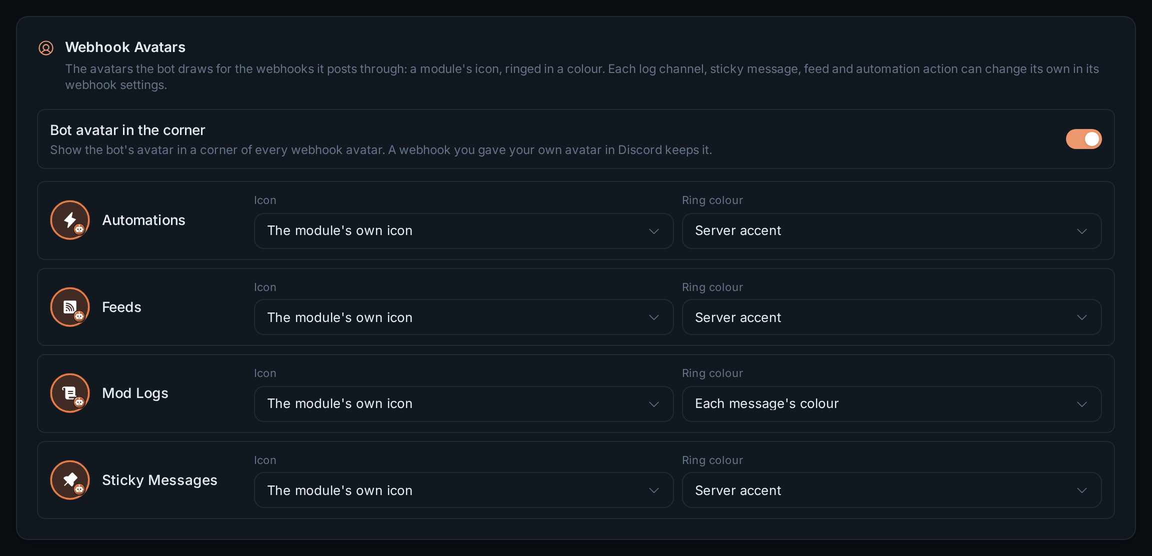 The Webhook Avatars section