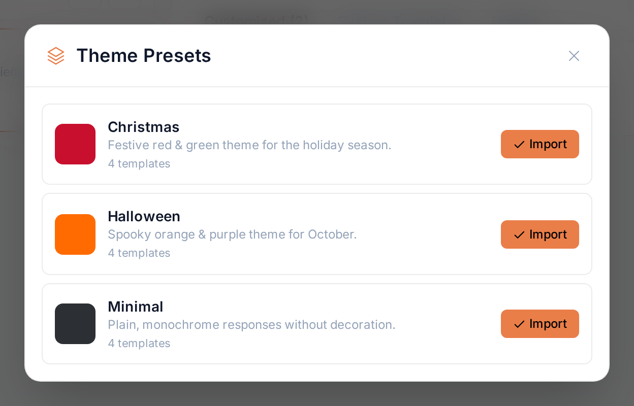 The Theme Presets dialog