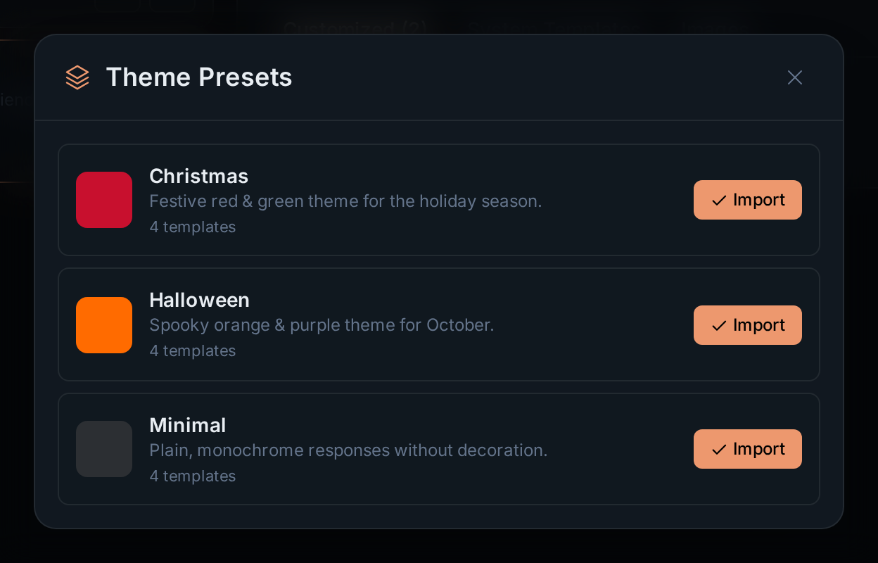 The Theme Presets dialog