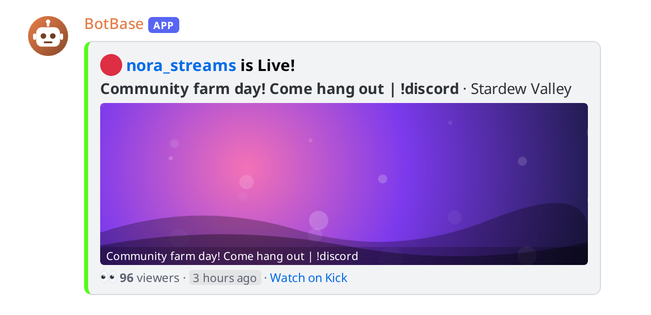 A Kick live notification