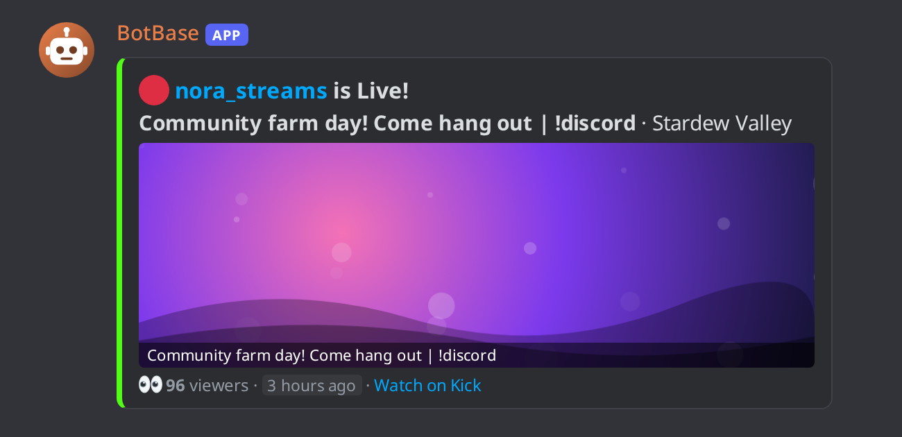 A Kick live notification