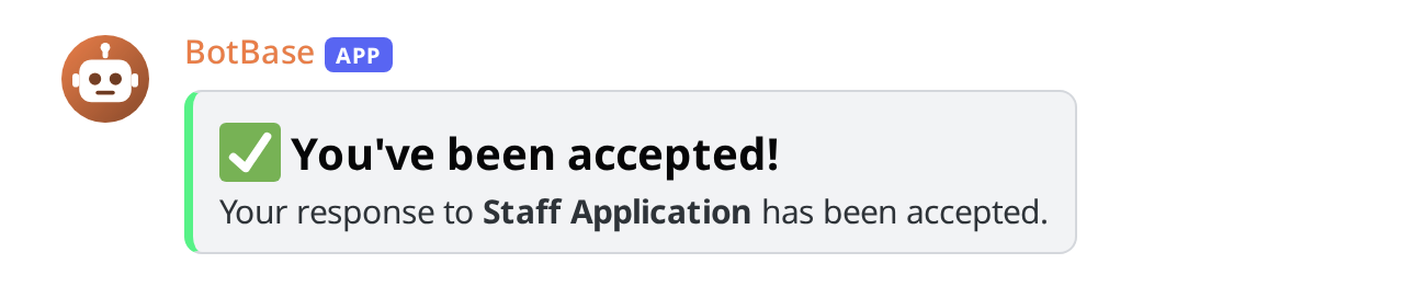 The acceptance DM for Luna's staff application