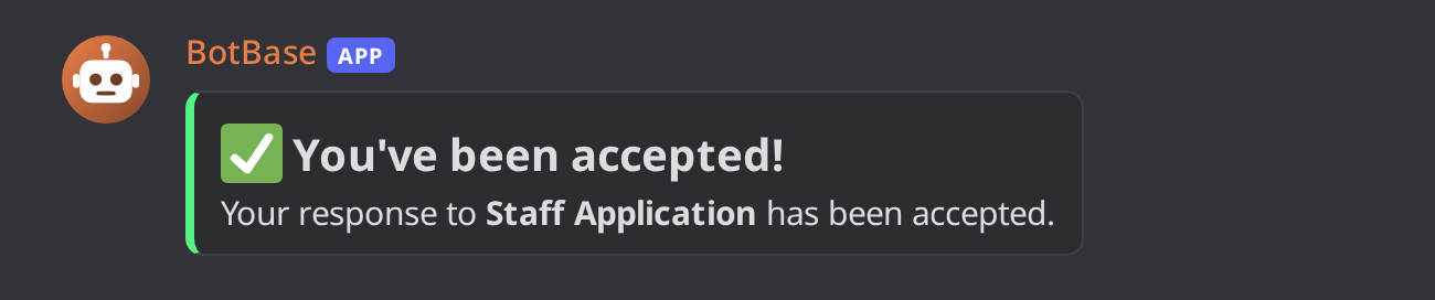 The acceptance DM for Luna's staff application