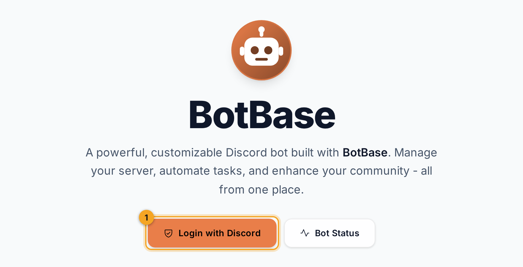 The home page with the Login with Discord button highlighted