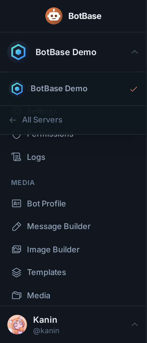The server switcher open