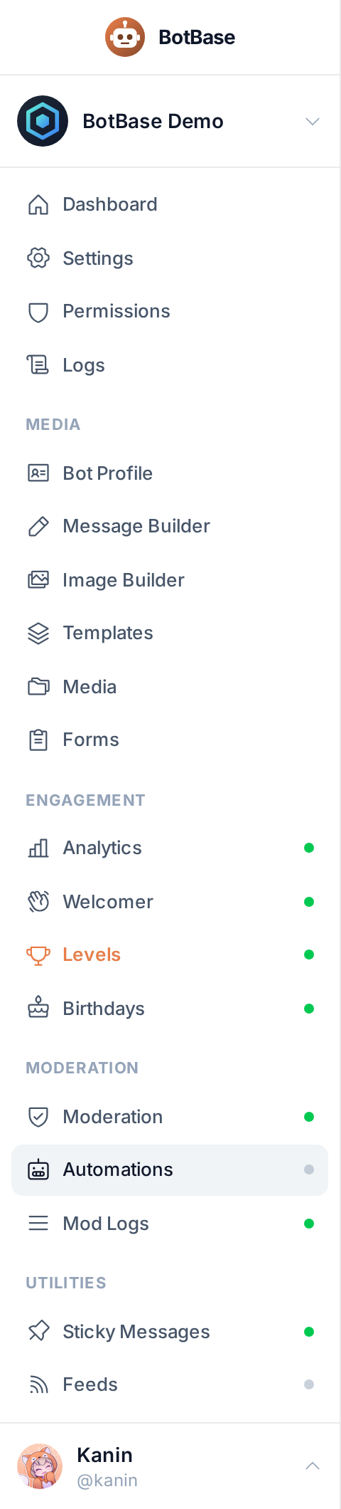 The sidebar with enabled and disabled modules