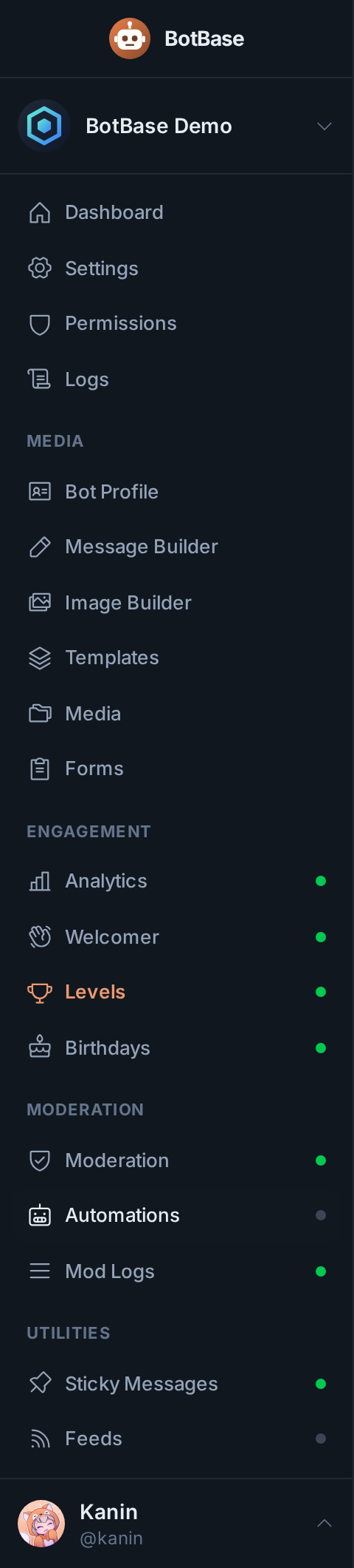 The sidebar with enabled and disabled modules