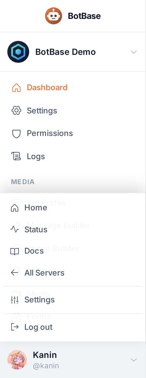 The account menu open