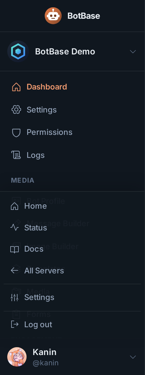 The account menu open