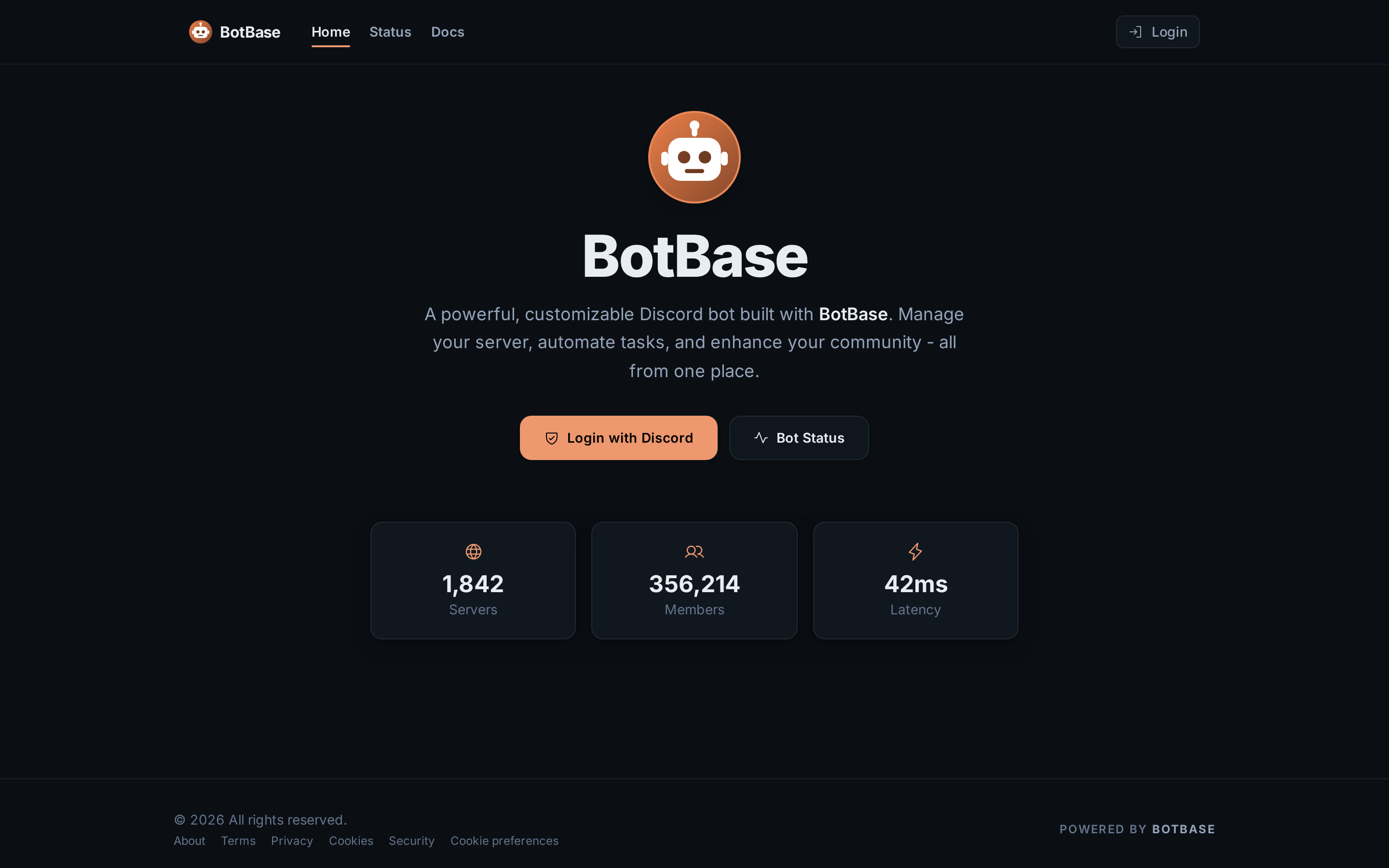 The home page of the dashboard, logged out