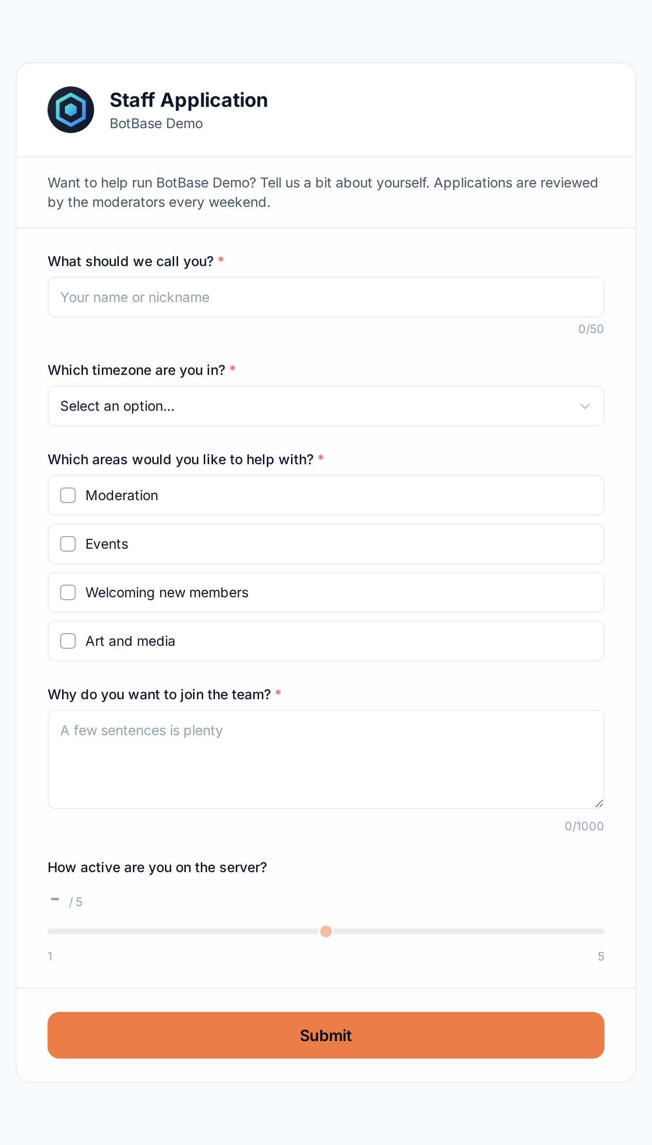 A staff application form