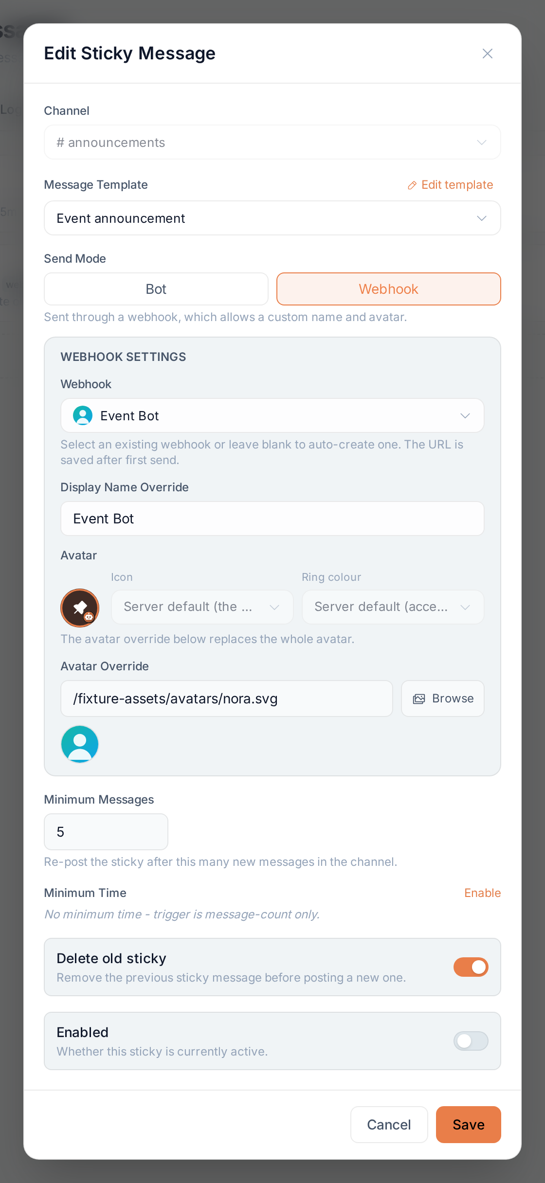 Editing a sticky in webhook mode