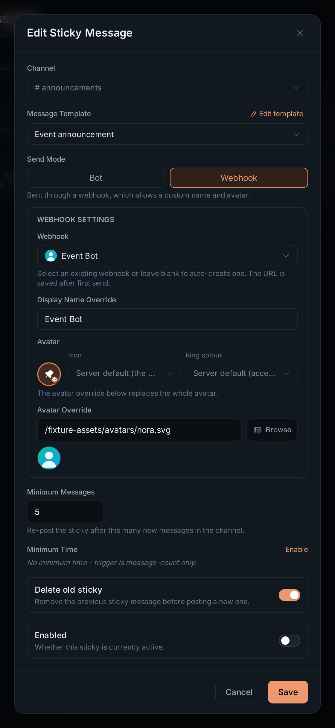Editing a sticky in webhook mode